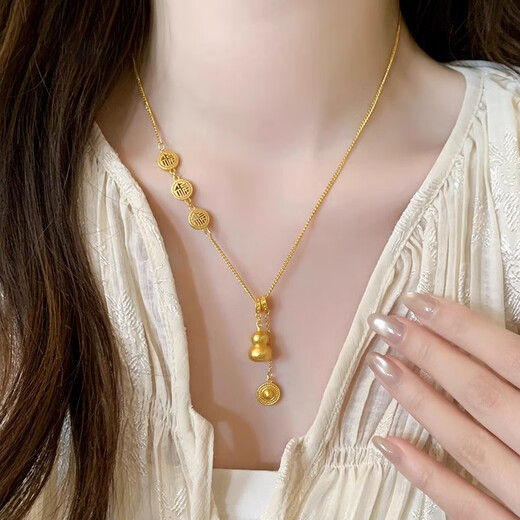 Core luxury ancient method blessing necklace for women gourd disc pendant light luxury high-end light luxury imitation sand gold niche clavicle chain neck necklace blessing gourd necklace