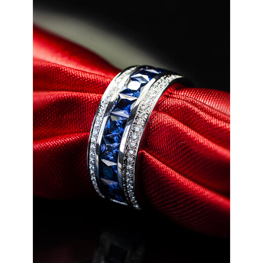 Fat Donglai's same tanzanite ring sapphire men's single row of diamond imitation 925 silver platinum-plated diamond ring trendy men's spot narrow version blue 24-25-26-27-28 others