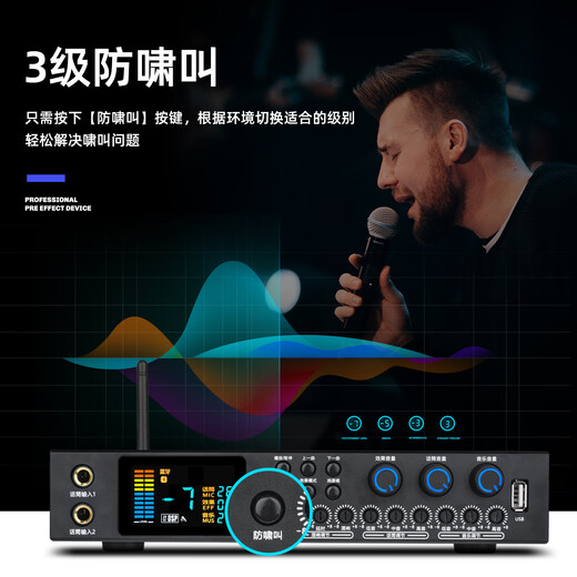 ZUU's new front-end effector professional karaoke home karaoke balanced vocal front karaoke audio simulation advanced singing speaker equipment ktv K160 effector wireless microphone + male to female XLR cable