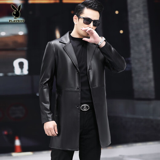 Playboy (PLAYBOY) 2025 new style genuine leather jacket men's leather jacket suit mid-length suit handsome youth windbreaker jacket black M / 100 115Jin Jin equals 0.5 kg