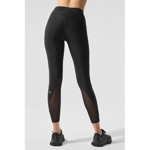 ALO YOGA yoga pants, tights, breathable mesh fabric splicing, running, fitness, dancing, Pilates pants, sports pants black XS (suitable for waist 63.5 - 67.5cm)