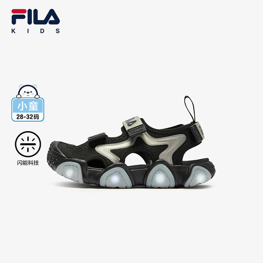 Fila Fila Children's Shoes Jellyfish Sandals 2025 Summer New Boys and Girls Velcro Flashing Shoes Black/Space Silver-BS 28
