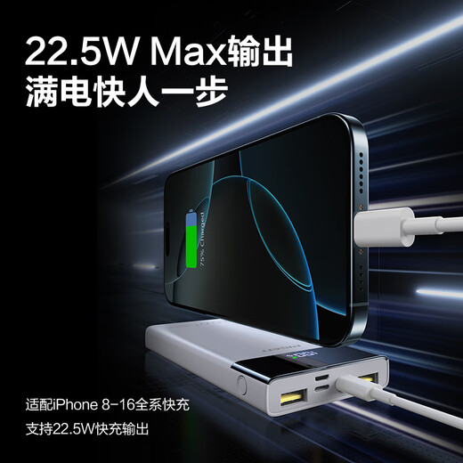 PISEN 3C certified power bank, can be used on airplanes, super fast charging 22.5W square screen digital display power bank 10000 mAh fast charging power bank mobile power supply Apple Huawei Xiaomi Android 10000 mAh digital display large screen 22.5W fast charging Yun Chubai