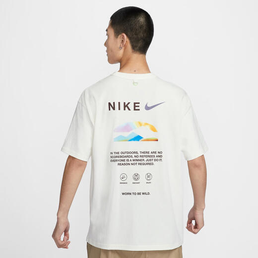 耐克（NIKE）纯棉印花短袖男士跑步上衣宽松半袖夏季新款运动T恤 帆白色/HF6172-133 纯棉透气 假 XL 推荐150-180斤