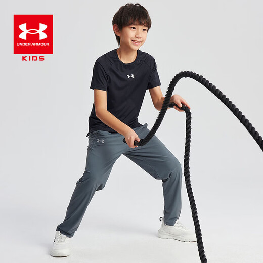 Under Armor children's short-sleeved children's clothing T-shirt summer cool quick-drying clothes boys breathable comfortable casual top black 170