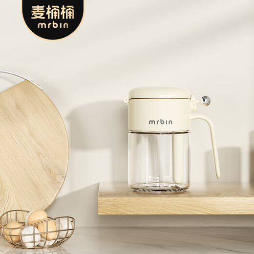 Mr. Bin seasoning box home kitchen storage 2025 new glass sealed salt shaker with spoon moisture-proof seasoning salt shaker cream white丨Including spoon/spoon compartment-free label