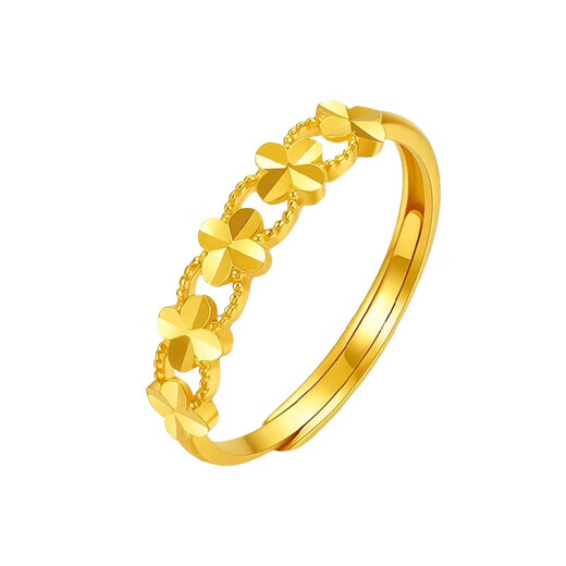 KUXA gold lucky four-leaf clover ring women's pure gold 999 plain ring ring with adjustable opening for girlfriend holiday gift four-leaf clover ring 0.6 g (opening adjustable)
