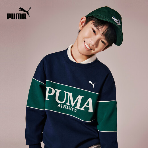 Puma's new children's autumn long-sleeved sweatshirt pullover color matching design dark blue 80802 160