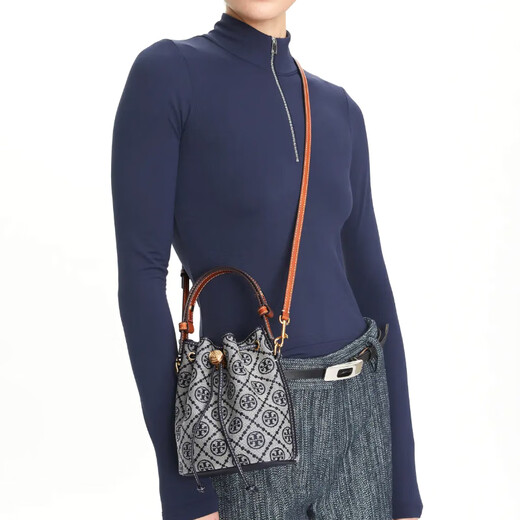 Tory Burch T MONOGRAM printed women's bag mini bucket bag crossbody bag navy blue New Year gift