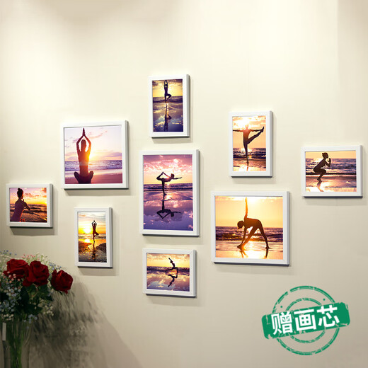 Sailoto Pilates poster yoga studio gym bodybuilding decoration punch-free hanging picture frame photo wall sticker picture core white + B frame picture core 9 frames 7 inches 35 inches