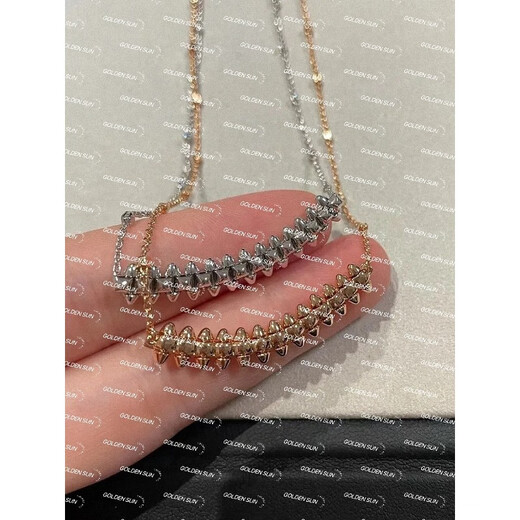 QUAMER rivet necklace women's 18k gold warhead can rotate sterling silver rivet clavicle chain light luxury simple trendy V gold (rose gold) Clas willow ding necklace