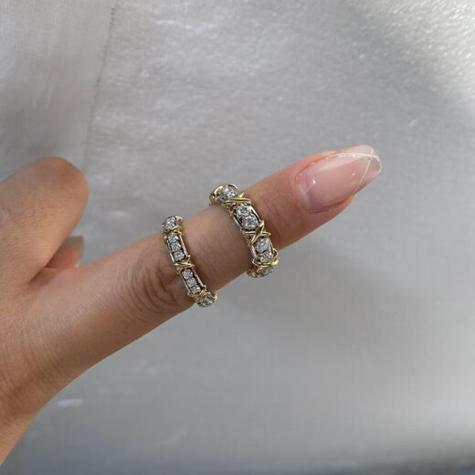 QUAMER 24 stone color-separated cross ring for women, sterling silver, 18k gold and sixteen diamonds, couple's ring feels light, luxurious and fashionable, fine rose gold, US size 5