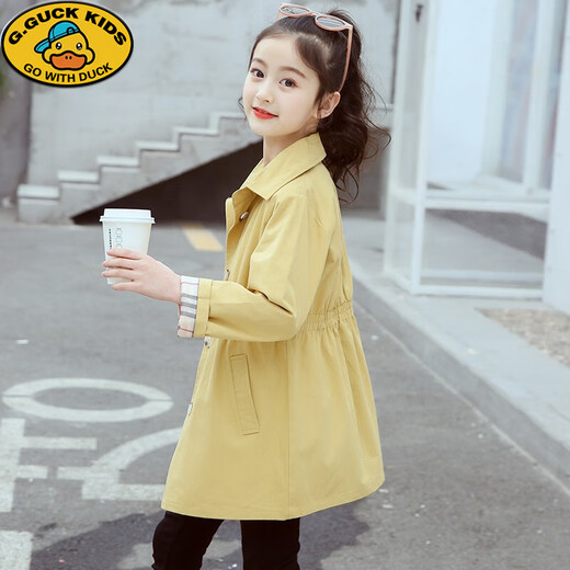 G.DUCKKIDS女童外套大衣春秋款5-14岁中大童小女孩中长款风衣洋气上衣潮8 粉色加棉加厚 160 cm