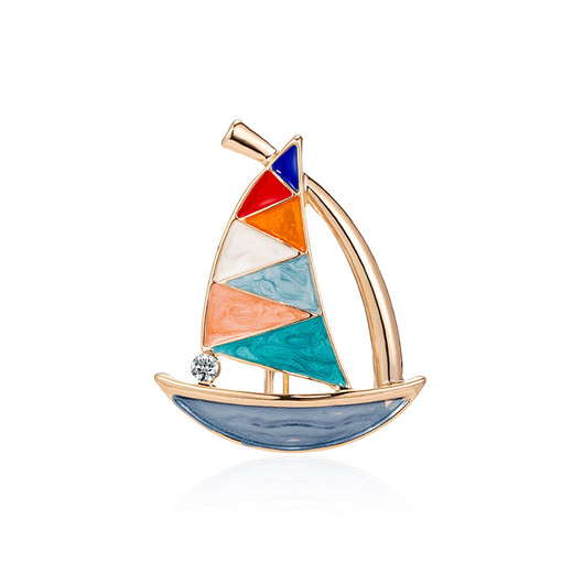 Qlady colorful sailing brooch, high-end female cute, light luxury, smooth sailing corsage, temperament, anti-exposure decorative pin, suit clothes, fashion jewelry, birthday gift for elders, wife and colleagues