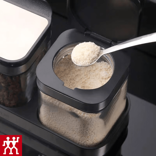ZWILLING seasoning box and salt jar combination set kitchen household seasoning storage bottle glass stainless steel seasoning box black diamond seasoning jar three-piece set high borosilicate + 304 spoons