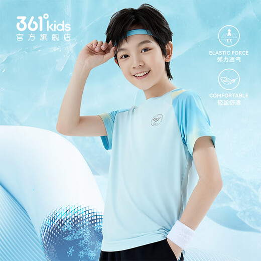 361 Children's Clothing Boys Short Sleeve Knitted Sweater 2025 Summer New Children's Sun Protection Short Sleeve Ice Skin Breathable Sports Top Calm Green 170 CM