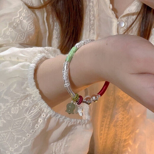 BMOI Old Phoenix 999 Pure Silver Flowers Bracelet Women's Bracelet Safety Lock Bracelet Young Style for Girlfriend Pair of Pearls Flowers Girly Powder + KT Cat 30g