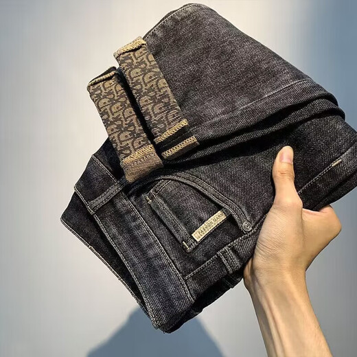 High-end jeans for men 2025 new spring, summer and autumn slim fit small feet handsome Korean style trendy stretch long pants for men black gray 31
