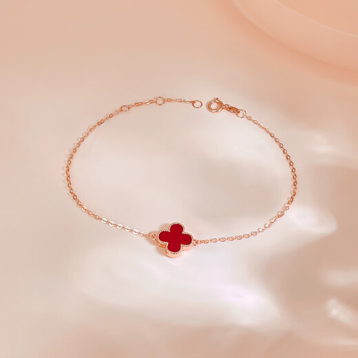 Damuni 18K gold bracelet lucky four-leaf clover gold bracelet for women agate Chinese Valentine's Day gift for girlfriend and wife