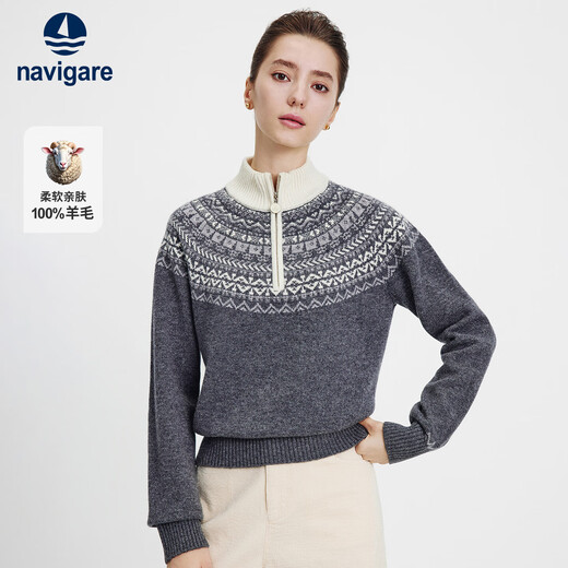 Navigare Italian dinghy women's all wool knitted Fair Isle style wool sweater 2334045503 off-white L