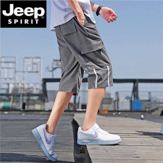 JEEP SPIRIT七分裤男夏季薄款宽松休闲短裤男士运动工装中裤韩版潮流学生裤子 9227黑色 2XL