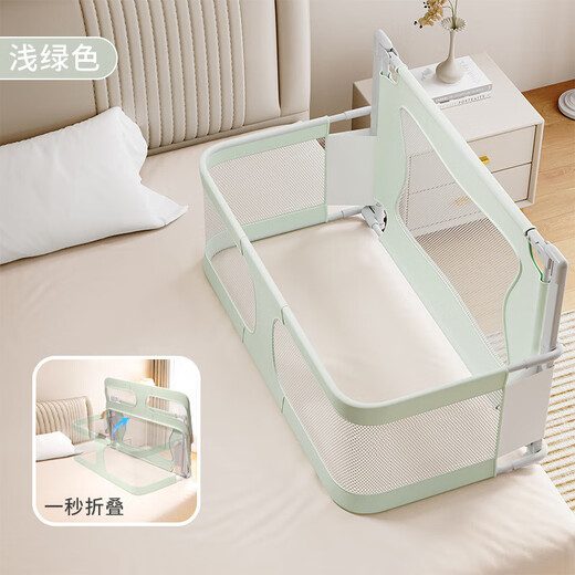 Small apartment anti-pressure crib bed-in-bed newborn baby playpen guardrail folding T removable baby bed baby anti-pressure playpen bed-Mihui gray (CD-3)