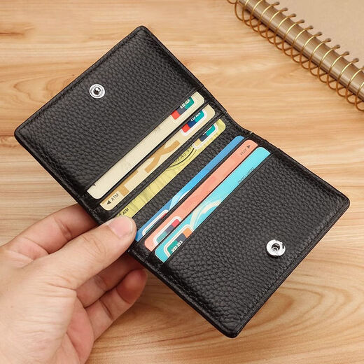Nimense ultra-thin and compact card holder men's leather card holder mini card holder women's card holder light and thin card holder genuine leather texture black quality upgrade anti-theft RFID + anti-degaussing