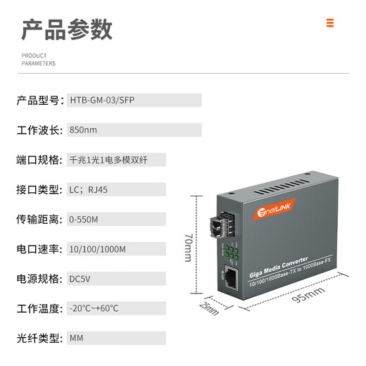 NetLINK HTB-GM-03/SFP Gigabit multi-mode dual-fiber optical fiber transceiver SFP photoelectric converter LC interface external power supply commercial grade one