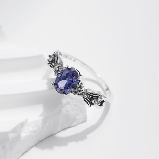 Fat Donglai's same style tanzanite ring MODIANS 925 silver light luxury tanzanite blue with diamonds for women retro distressed beauty light luxury tanzanite blue ring US size 5 (49mm)