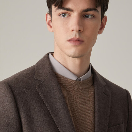 EMZ鄂尔多斯【羊毛羊绒】男士秋季高级商务休闲西服毛呢西装外套 中卡其A版 常规 L 180/96A