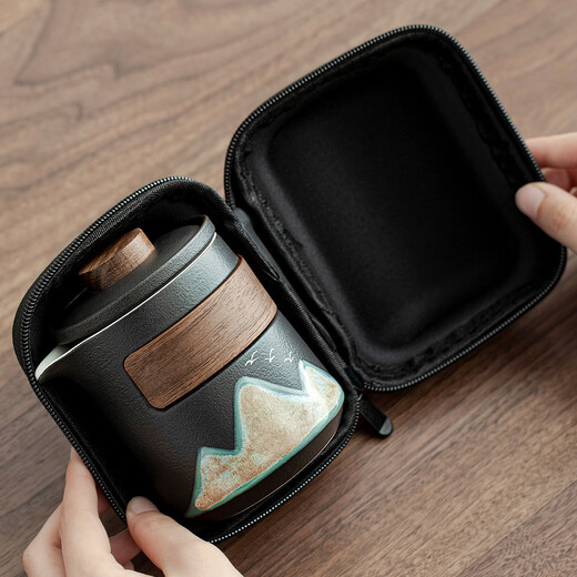 Tangfeng travel tea set, one pot and two cups, outdoor travel portable quick cup, birthday gift for elders, business souvenir, Yahei Qianli Jiangshan quick cup (with filter)