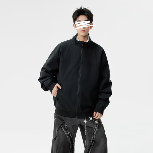 Homlean solid color jacket men's autumn versatile loose top stand collar fashion jacket casual versatile HK16 black XL