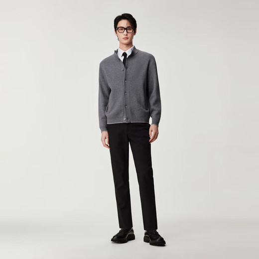 Jiumuwang Shopping Mall Same Style Men's Sweater Men's 2025 Spring New Comfortable Sheep Wool Single-breasted Stand-up Collar Sweater JX Slim Version + Asphalt Gray + FK1552612 XL 180/100A(52)