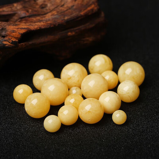 DL 1998 Fat Donglai same style beeswax single bead floating white flower white flower chicken oil yellow and white honey loose beads with beads round beads cultural toy bracelet with white flower nectar round beads 8mm one
