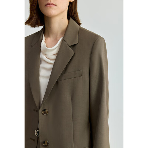 LILY2025 new autumn women's clothing contains sheep wool worsted retro old money style casual commuter blazer suit 706 camel M