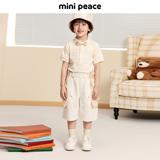 MiniPeace counter same style PEACEBIRD children's clothing boys summer POLO shirt children's short-sleeved T-shirt trend custard gray 150
