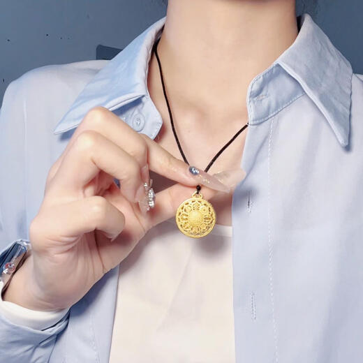 OIDSG Old Phoenix 999 ancient method inheritance gold-plated silver eight-treasure compass pendant with blessing word hollow transfer bead necklace clavicle chain classic eight-treasure plate number 4.2cm gold-filled within 0.2g