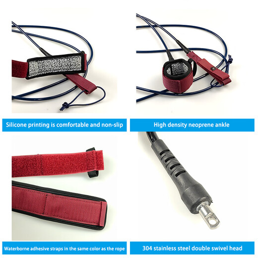 OEING Surfboard Safety Rope 7mm Wire Diameter Various Specifications Surfboard Rope with Silicone Printing Comfortable Anti-Slip Chinese Red 6ft 7mm