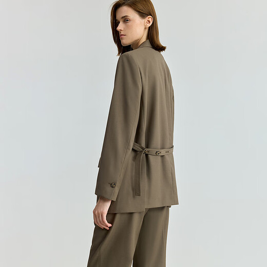 LILY2025 new autumn women's clothing contains sheep wool worsted retro old money style casual commuter blazer suit 706 camel M