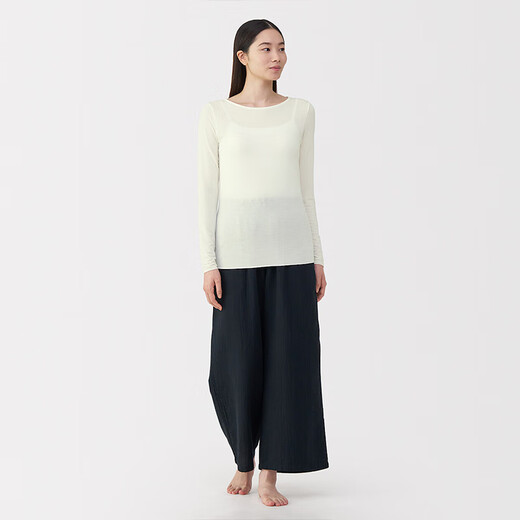 MUJI Women's Lightweight Round Neck Long Sleeve T-shirt Women's 25th Autumn Women's Basement FCD37A5A Off-White S (155/80A)