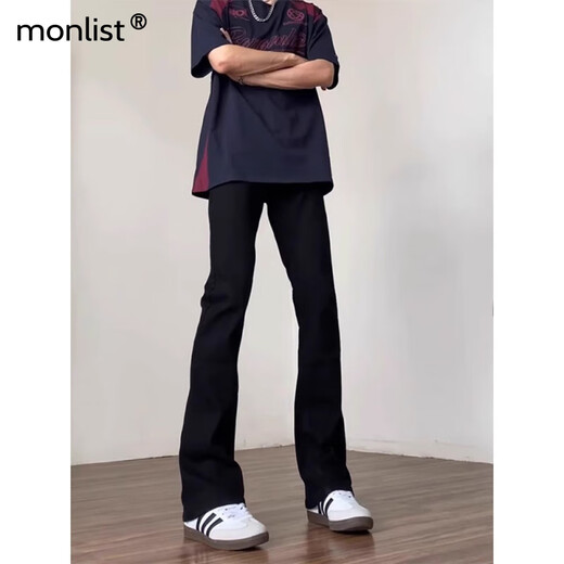 MON-LIST jeans men's autumn slim fit vibe high street scimitar straight pants MLK02 black M
