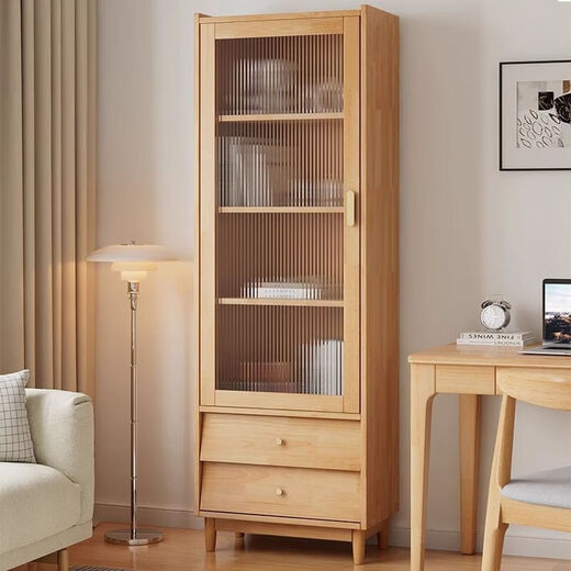 Meishang Nordic Massivholz Bücherregal mit Glastür Bücherregal Einfacher moderner Aufbewahrungsschrank Wohnzimmer Displanschrank Sand 9902# Walnuss Farbspeicherschrank