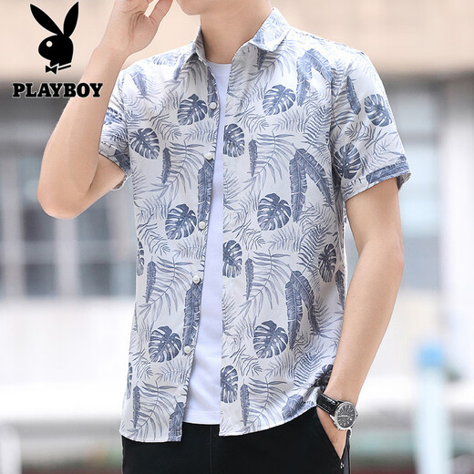Playboy (Playboy) kurzärmeliges Blumenhemd Herren 2025 Neuer Sommer dünn, schlanker halbärmeliger Casual Beach Shirt Korean Style Trendy Shirt Zz826 Lila L 90-108jin [Jin gleich 0,5 kg]
