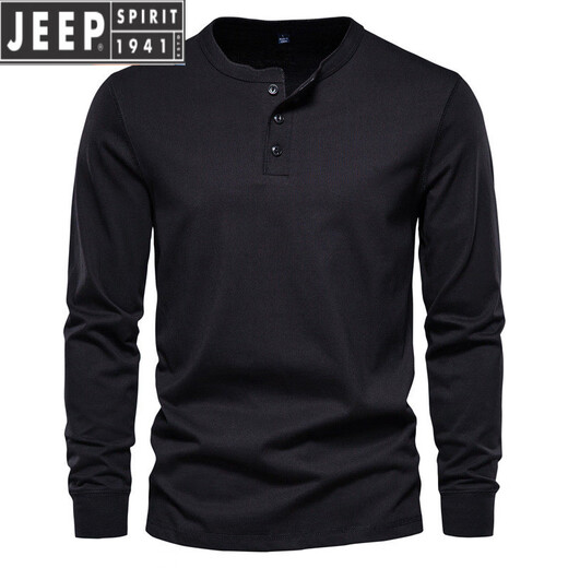JEEP SPIRIT American retro heavyweight long-sleeved bottoming shirt fashionable versatile henley shirt men's fitness tough guy army green bottoming top military green L