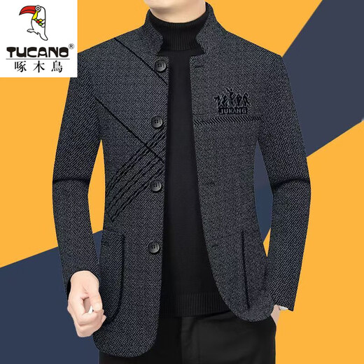 Woodpecker high-end woolen jacket men's coat spring autumn winter stand collar jacket middle-aged men's wool Chinese tunic suit dark gray XL 180/96A recommended 135-155Jin Jin equals 0.5 kg