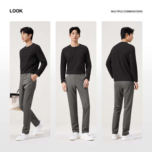 Qipai Men's Waffle Long Sleeve T-shirt 2025 Autumn New Fashion Casual Henry Collar Xinjiang Cotton Half Cardigan T-shirt Men Black Waffle, Xinjiang Cotton L 175/92A