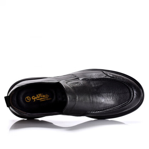 Goldlion men's shoes spring and autumn new thick-soled genuine leather business casual leather shoes round-toe cowhide British men's loafers black series one size larger 40