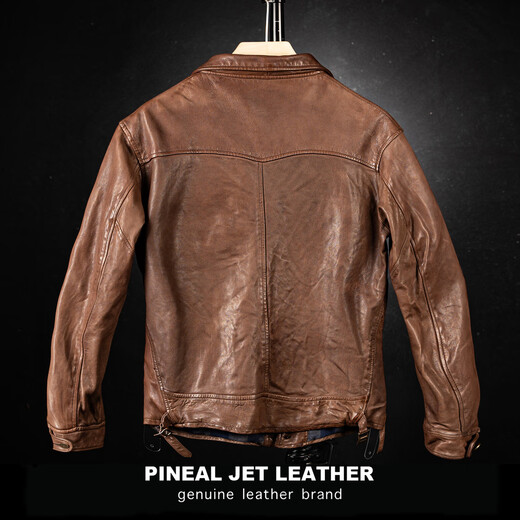 PJL Spring New Top Layer Sheepskin Men's Ready-to-Wear Heavy Washed Retro Distressed Lapel Single Leather Three Pocket Hunting Suit Dark Brown S (125Jin Jin is equal to less than 0.5kg)