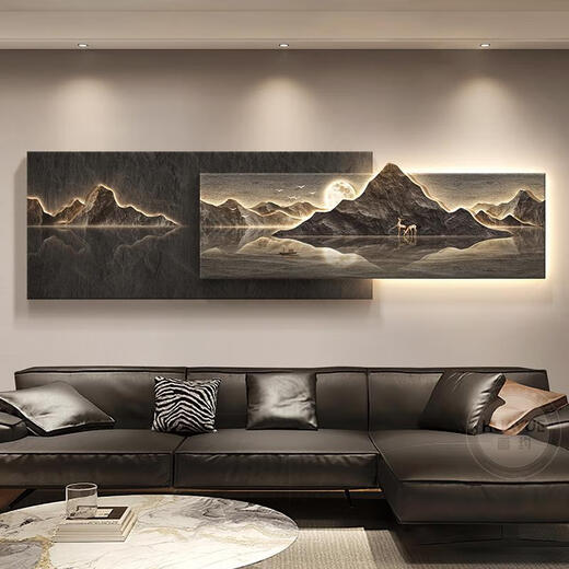 三栖虎背有靠山客厅装饰画轻奢沙发背景墙挂画感3d立体山水壁画 B-背有靠山 12034cm普通款(不带灯)