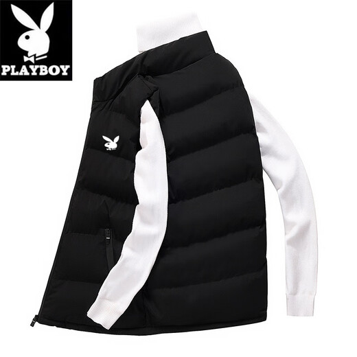 Playboy (PLAYBOY) Men's Vest Winter Vest Sleeveless Jacket Waistcoat Warm Stand Collar Trendy Autumn and Winter Jacket Business Casual Youth M55 Black 2025 New 5XL